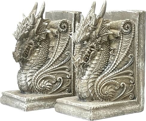 Bellaa 25617 Decorative Bookends Dragons Gothic Midieval Castle Mystic Vintage Book Ends Holder Heavy Stoppers Bookshelf Shelves to Hold Books Library Shelf Dividers Home Decor in Saudi Arabia