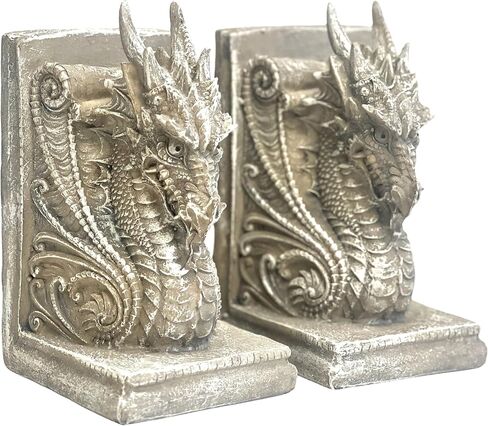 Bellaa 25617 Decorative Bookends Dragons Gothic Midieval Castle Mystic Vintage Book Ends Holder Heavy Stoppers Bookshelf Shelves to Hold Books Library Shelf Dividers Home Decor in Saudi Arabia