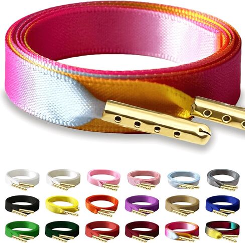 Satin Ribbon Shoe Laces, 2 Pairs 10mm Wide Flat Silk Shoelaces for Women Sneakers in Kuwait