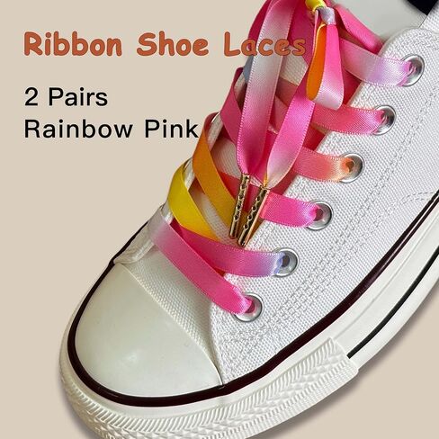 Satin Ribbon Shoe Laces, 2 Pairs 10mm Wide Flat Silk Shoelaces for Women Sneakers in Kuwait