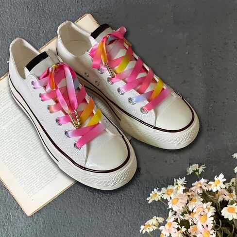 Satin Ribbon Shoe Laces, 2 Pairs 10mm Wide Flat Silk Shoelaces for Women Sneakers in Kuwait