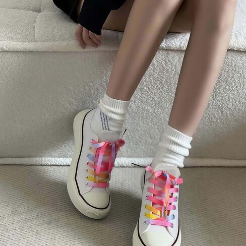 Satin Ribbon Shoe Laces, 2 Pairs 10mm Wide Flat Silk Shoelaces for Women Sneakers in Kuwait