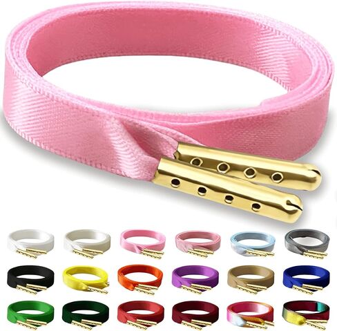 Satin Ribbon Shoe Laces, 2 Pairs 10mm Wide Flat Silk Shoelaces for Women Sneakers in Kuwait