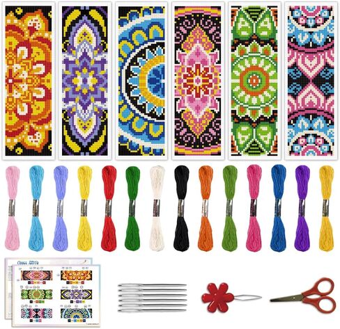 ACRNIGHEET 6PCS Cross Stitch Bookmark Kit for Beginner Sun and Moon Pattern Stamped Cross Stitch Kits for Adults Crossstitch Kits Adult Bookmarks with Instructions Hand Embroidery Craft Gift 11CT in Saudi Arabia