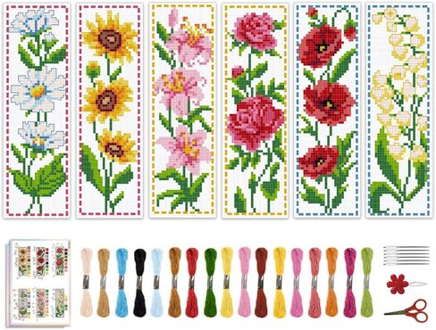 ACRNIGHEET 6PCS Cross Stitch Bookmark Kit for Beginner Sun and Moon Pattern Stamped Cross Stitch Kits for Adults Crossstitch Kits Adult Bookmarks with Instructions Hand Embroidery Craft Gift 11CT in Saudi Arabia