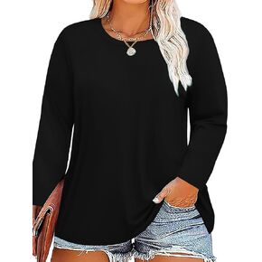 Plus Size Long Sleeve T Shirts Women Fall Tops Tshirts Tunic Casual Tee in Kuwait