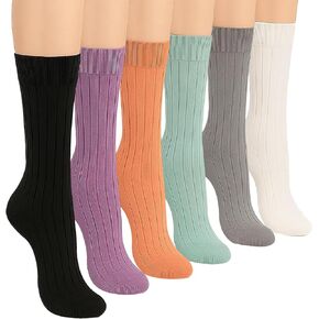Thin Crew Socks for Women, Soft Breathable Bamboo Rayon Fashion Socks, Pastel Aesthetic Ribbed Dress Autumn Socks – 6 Pairs (Size 5-9), Perfect for Uggs in Saudi Arabia