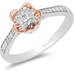 Jewelili Enchanted Disney Fine Jewelry 10K White and Rose Gold 1/5 Cttw Diamond Mulan Promise Ring in Saudi Arabia
