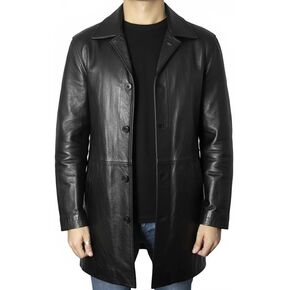 Leather Mens Car Coat - 3/4 Length Coat Real Lambskin Long Leather Jacket for Men in Saudi Arabia
