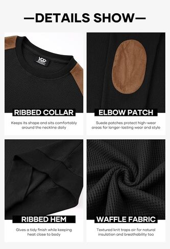 Men's Waffle Elbow Patch Sweatshirt Texture Casual Shirt Long Sleeve Crewneck Color Block Pullover (S-XXL) in Saudi Arabia