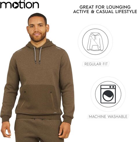 Motion Men's Regular Fit Active Performance Heavyweight Fleece Hooded Sweatshirt in Kuwait
