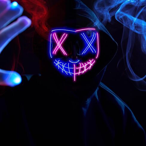 قناع وقفازات مخيفة مضيئة للهالوين من Spooktacular Creations لأزياء الهالوين التنكرية (الوردي والأزرق)، 3 أوضاع تتوهج في قناع الظلام للبالغين من الرجال والنساء والمراهقين، هدايا إكسسوارات للحفلات in Saudi Arabia