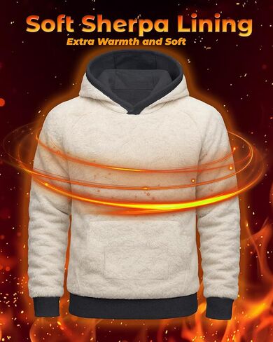 Boladeci Men's Sherpa Hoodie Pullover Heavyweight Thermal Fleece Lined Hooded Sweatshirt for Cold Weather Warm in Kuwait