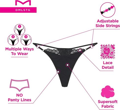 Maidenform Women's M Adjustable String Thong Underwear, No show Panties, Multi-way Straps, 3 pack in Saudi Arabia