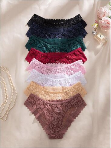 Women's 8 Pack Panties Floral Lace Thong Panties Sheer Mesh Low Rise Underwear in Saudi Arabia