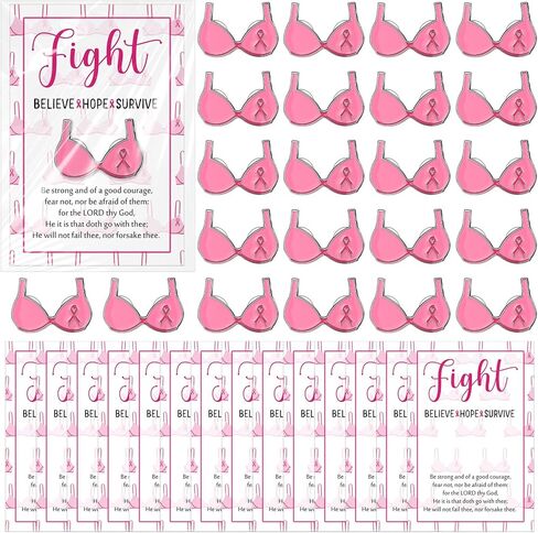 20/40/60 Pcs Breast Cancer Awareness Accessories Pink Ribbon Enamel Pin Fight Card Breast Cancer Awareness Gifts(40 Sets) in Saudi Arabia