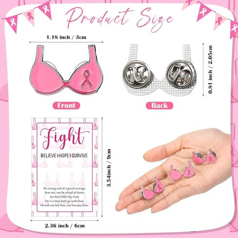 20/40/60 Pcs Breast Cancer Awareness Accessories Pink Ribbon Enamel Pin Fight Card Breast Cancer Awareness Gifts(40 Sets) in Saudi Arabia