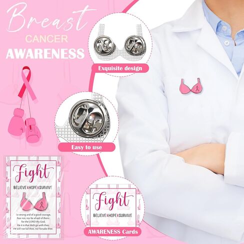 20/40/60 Pcs Breast Cancer Awareness Accessories Pink Ribbon Enamel Pin Fight Card Breast Cancer Awareness Gifts(40 Sets) in Saudi Arabia