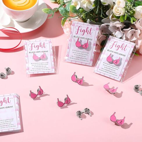 20/40/60 Pcs Breast Cancer Awareness Accessories Pink Ribbon Enamel Pin Fight Card Breast Cancer Awareness Gifts(40 Sets) in Saudi Arabia
