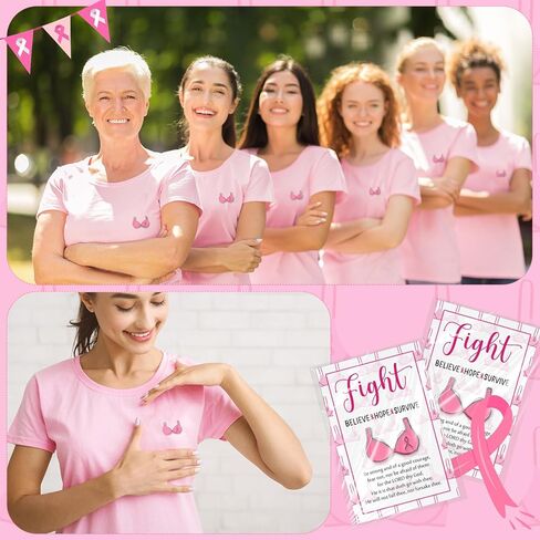20/40/60 Pcs Breast Cancer Awareness Accessories Pink Ribbon Enamel Pin Fight Card Breast Cancer Awareness Gifts(40 Sets) in Saudi Arabia