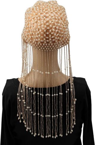Pearl Bead Women Headwear Headpiece Egyptian Cleopatra Flapper Cap Hat Tassel Hair Jewelry Wedding Bridal Accessories in Saudi Arabia