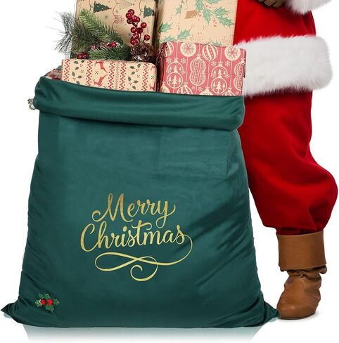 Hillban Extra Large Santa Gift Sack Christmas Santa Gift Sack 36 x 27 Inch Santa Velvet Sack with Drawstring Merry Christmas Bag for Xmas Santa Costume Present Toys Storage Holiday Party Decor(Red) in Saudi Arabia