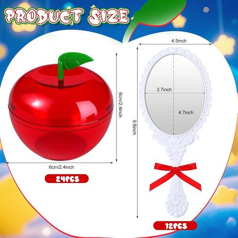 Weysat 48 Pcs Snow Princess Party Favors Include Red Apple Container and Vintage Handheld Mirror for Girls Princess Party Gifts Snow Beauty Birthday Decoration Supplies in Saudi Arabia