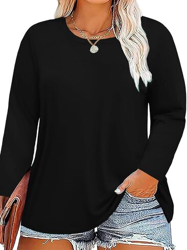 Plus Size Long Sleeve T Shirts Women Fall Tops Tshirts Tunic Casual Tee in Kuwait