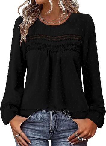 BETTE BOUTIK Womens Boho Fall Long Sleeve Shirts Crewneck Dressy Casual Blouses Trendy Flowy Tops in Saudi Arabia