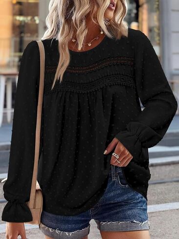 BETTE BOUTIK Womens Boho Fall Long Sleeve Shirts Crewneck Dressy Casual Blouses Trendy Flowy Tops in Saudi Arabia