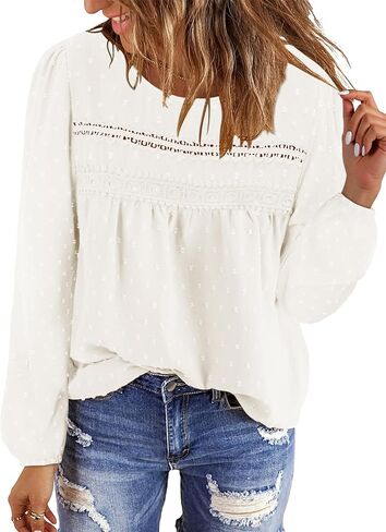 BETTE BOUTIK Womens Boho Fall Long Sleeve Shirts Crewneck Dressy Casual Blouses Trendy Flowy Tops in Saudi Arabia