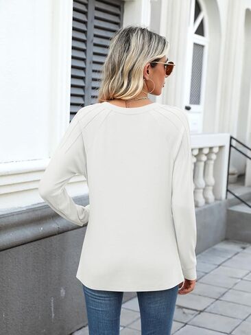 Syellowafter Womens Sweatshirt V Neck Pleated Long Sleeve Shirts Casual Lightweight Tunic Tops Loose Fit Pullover in Kuwait