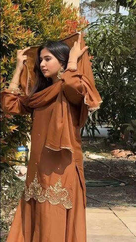 FusionArt Craft Women's Georgette Sequence Moti Work Straight Kurti With Salwar and Dupatta Set in Saudi Arabia