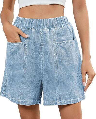 utcoco Womens 2025 Denim Shorts Casual Summer Washed Elastic High Waist Wide Leg Jean Shorts with Pockets in Saudi Arabia