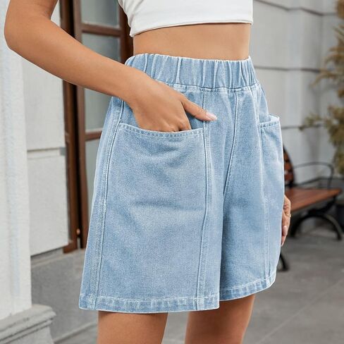 utcoco Womens 2025 Denim Shorts Casual Summer Washed Elastic High Waist Wide Leg Jean Shorts with Pockets in Saudi Arabia