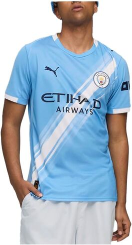 قميص رجالي من PUMA MCFC برقبة دائرية وأكمام قصيرة، طبق الأصل كاجوال - أزرق، أبيض in Saudi Arabia