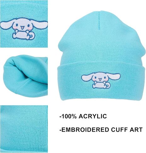 Cinnamoroll Ribbed Knit, Embroidered Character On Blue Cuff Beanie in Saudi Arabia