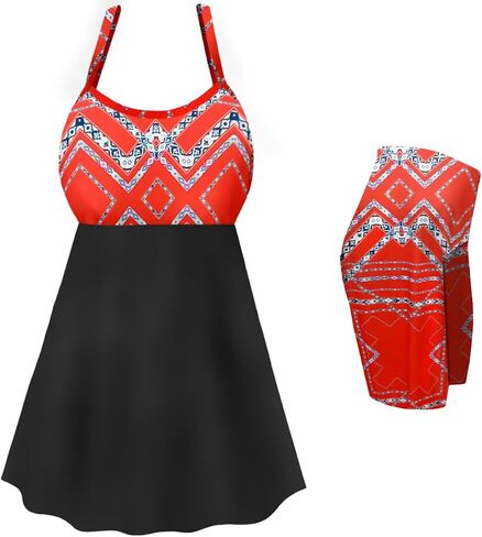 Plus Size Womens Swimsuit Orange Print Two-Piece Babydoll Swimdress in Kuwait