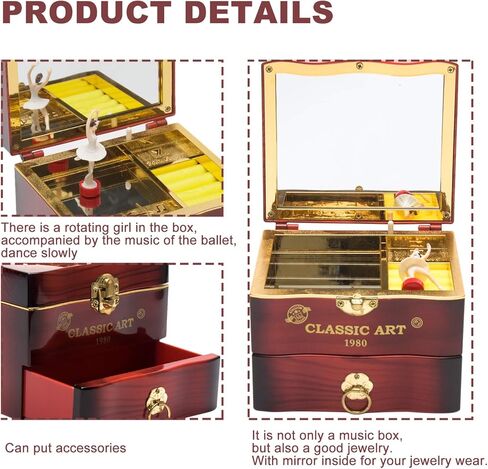Rotating Ballerina Music Box Jewelry Storage with Mirror & Organizer - Elegant Ballet-Themed Gift for Girls & Women, Perfect for Birthdays, Christmas, or Special Occasions (White, Small) in Kuwait
