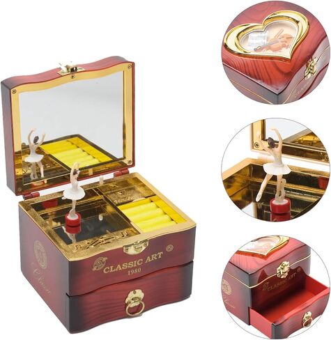 Rotating Ballerina Music Box Jewelry Storage with Mirror & Organizer - Elegant Ballet-Themed Gift for Girls & Women, Perfect for Birthdays, Christmas, or Special Occasions (White, Small) in Kuwait