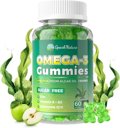 Omega 3 Fatty Acid Supplements for Woman,Vegen Omega-3 Supplement Gummies 1500Mg from Algae 0il(DHA 600mg & EPA 300mg), Turmeric Gummy for Adults, Vitamins D3, E, Zinc & MSM, Sugar Free in Saudi Arabia