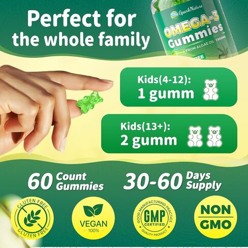 Omega 3 Fatty Acid Supplements for Woman,Vegen Omega-3 Supplement Gummies 1500Mg from Algae 0il(DHA 600mg & EPA 300mg), Turmeric Gummy for Adults, Vitamins D3, E, Zinc & MSM, Sugar Free in Saudi Arabia