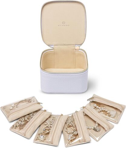 Vlando Travel Jewelry Case Organizer,Small Jewelry Box with 12 Velvet Jewelry Storage Pockets,Christmas Gift Ideas for Bride Friends Women Girls-Baby Blue in Saudi Arabia