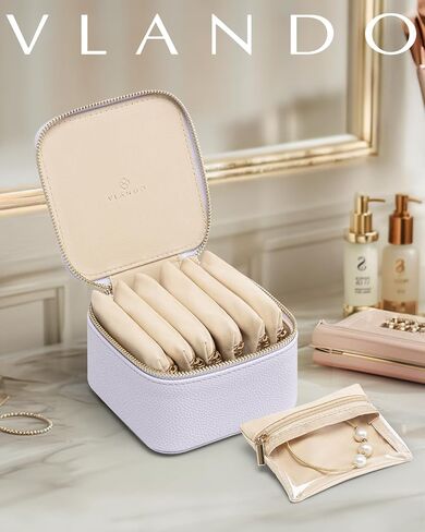 Vlando Travel Jewelry Case Organizer,Small Jewelry Box with 12 Velvet Jewelry Storage Pockets,Christmas Gift Ideas for Bride Friends Women Girls-Baby Blue in Saudi Arabia