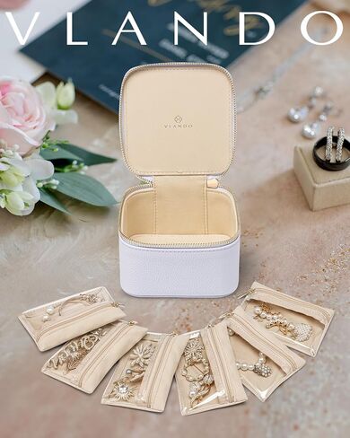 Vlando Travel Jewelry Case Organizer,Small Jewelry Box with 12 Velvet Jewelry Storage Pockets,Christmas Gift Ideas for Bride Friends Women Girls-Baby Blue in Saudi Arabia