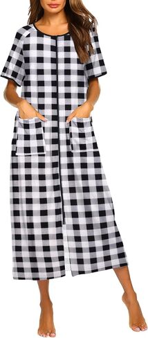 Ekouaer Women Robes Zipper Front Short Sleeve Full Length Housecoat with Pockets Loungewear S-4XL in Saudi Arabia