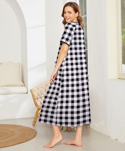 Ekouaer Women Robes Zipper Front Short Sleeve Full Length Housecoat with Pockets Loungewear S-4XL in Saudi Arabia