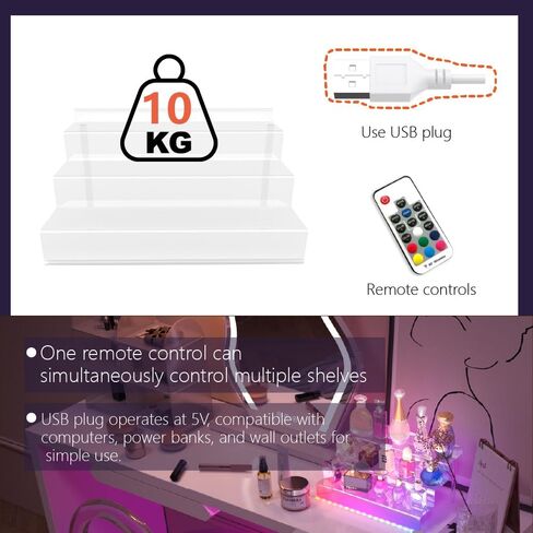 حامل عرض شفاف 12 بوصة مع ضوء LED، منظم أكريليك للعطور والأشكال والكب كيك والحلوى وحامل الكولونيا وحامل عرض سطح المكتب للتنظيم والديكور in Saudi Arabia