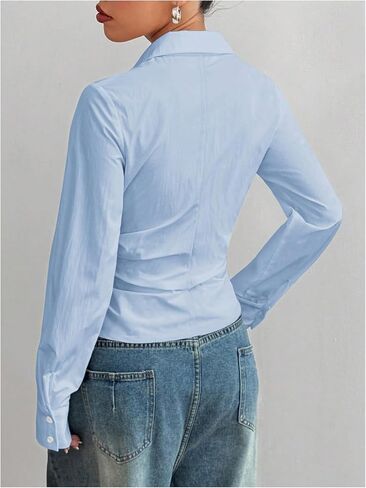 SOLY HUX Women's Wrap Button Down Blouse Long Sleeve Shirts Asymmetrical Going Out Tops Office Outfits in Saudi Arabia