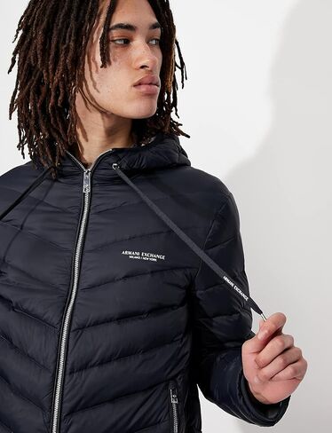 سترة A｜X ARMANI EXCHANGE للرجال مبطنة بغطاء رأس وشعار ميلانو/نيويورك بسحاب in Saudi Arabia